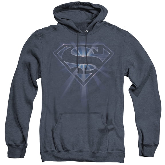Superman Glowing Shield Adult Heather Hoodie Sweatshirt Navy