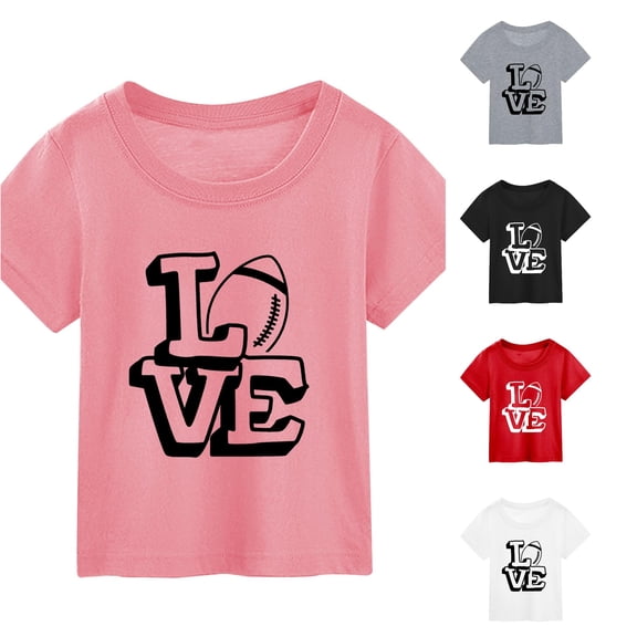 HCYSFG Girls Football T Shirts Love Football Graphic Crewneck Short Sleeve Sports Graphic Tees Game Day Fan Summer Tops