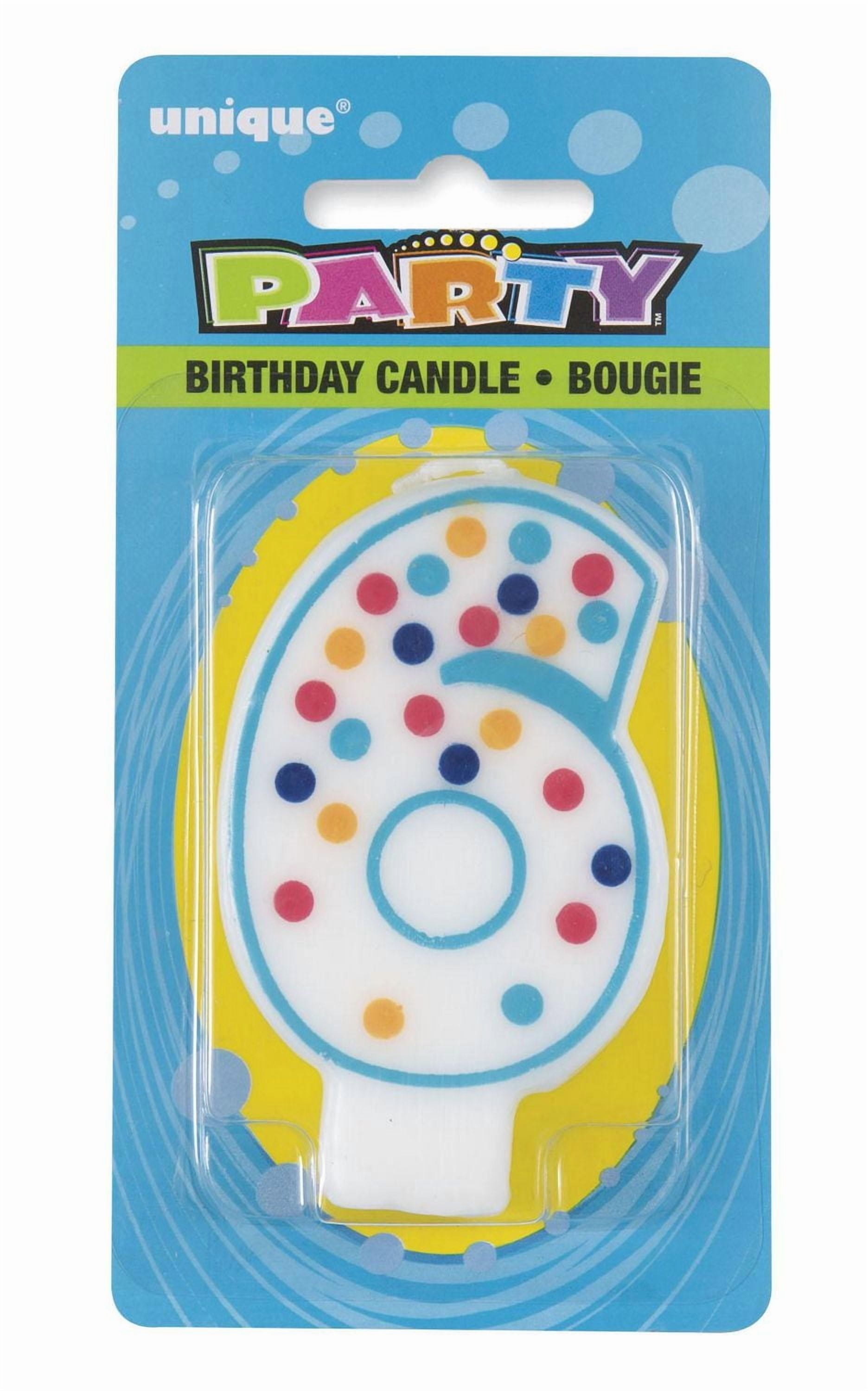 Polka Dot Number "6" Birthday Candle, Shaped like the number 6