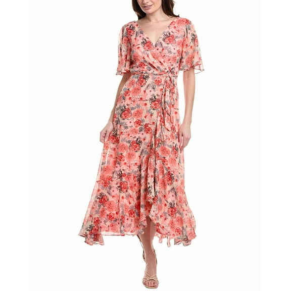 Taylor womens Chiffon Faux Wrap Maxi Dress, 6, Pink