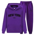 thumbnail image 4 of felwors Women 2 Piece Tracksuits New York Letter Graphic Sweatsuits Fall Winter Hoodies Jogger Pants Matching Lounge Sets with Pocket(Dark Purple, M), 4 of 4