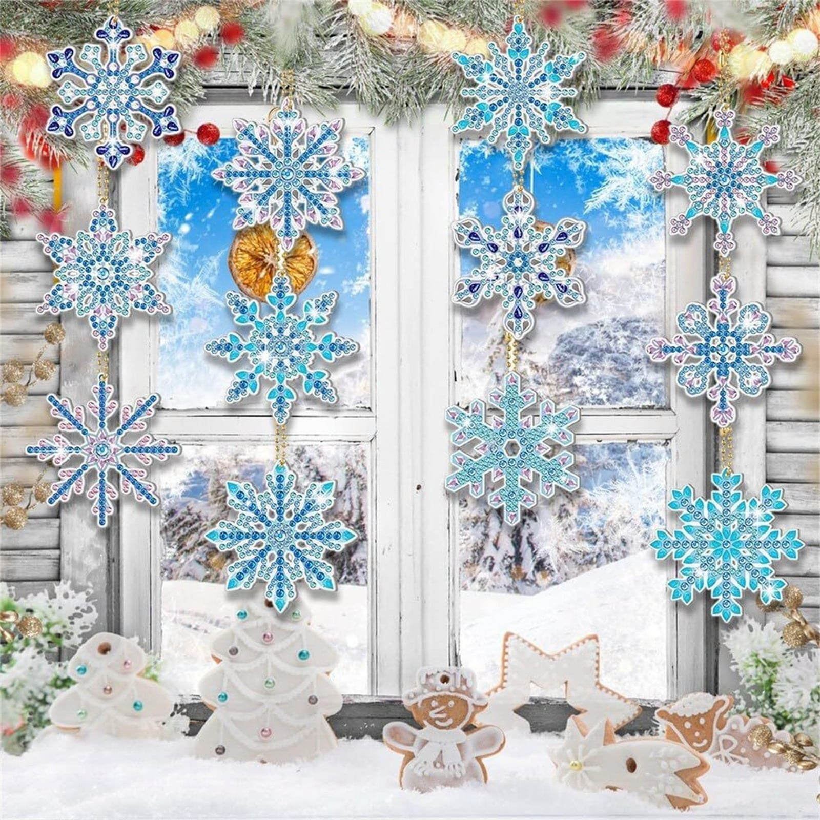 HCTSHG Christmas Snowflake Diamond Art Painting Kits Double Sided 5D Diamond Snowflake Painting Wind Chimes Tags Crystal Hanging Ornament Pendant for Xmas Winter Decor