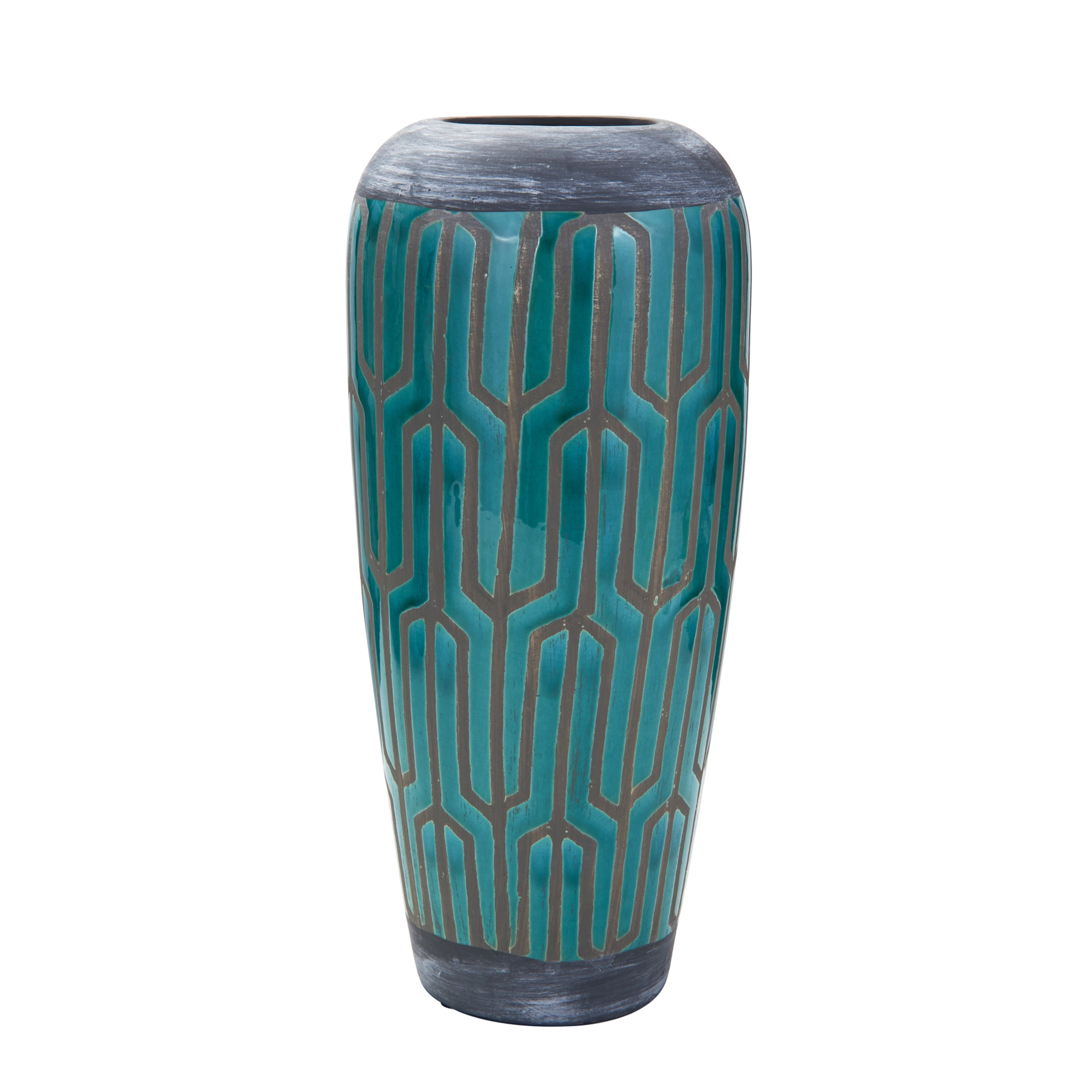 Elements 14inch By 6.10inch Blue Grey Zig Zag Ceramic Vase