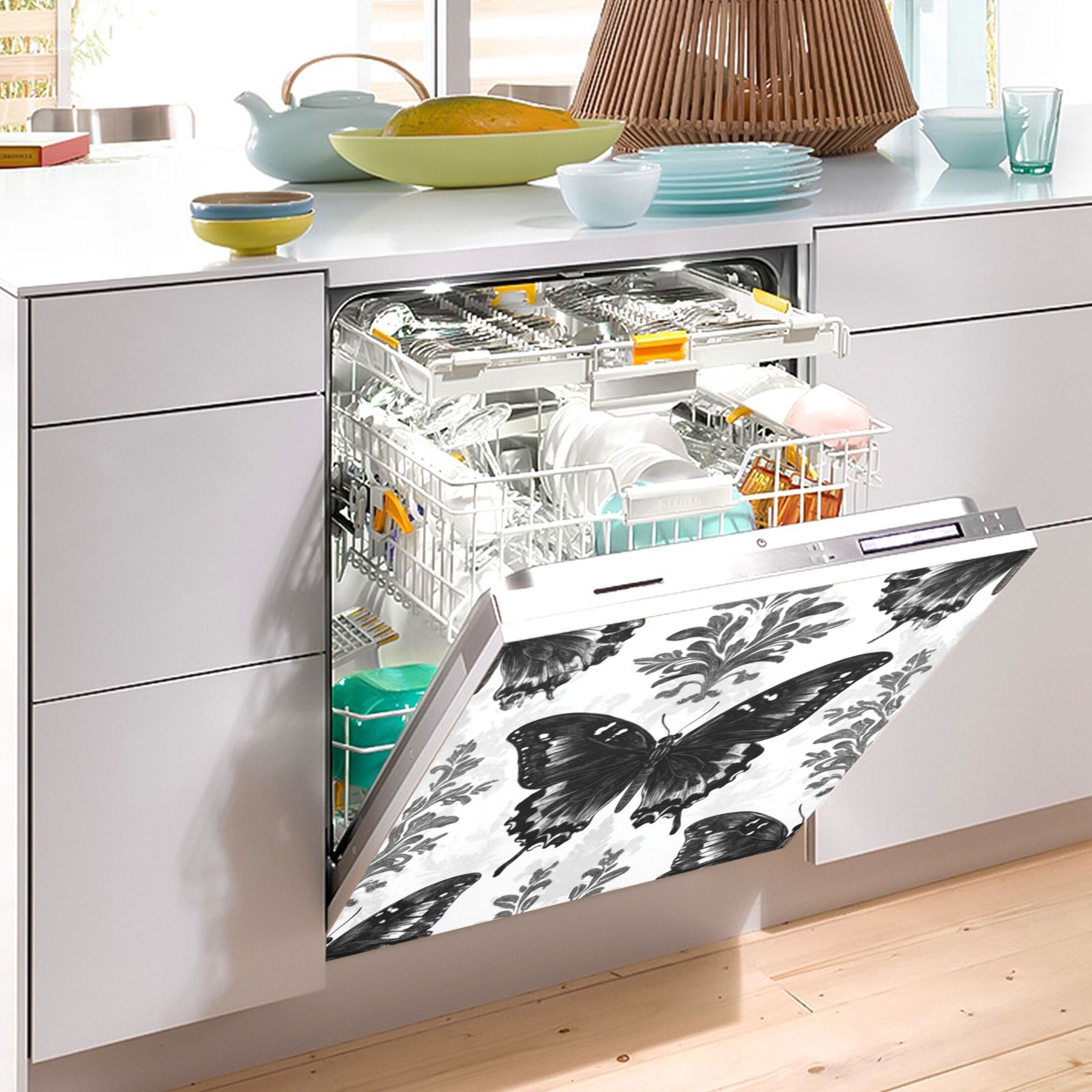 Dishwasher Magnetic Sticker 23x26 Inch Refrigerator Magnetic Sticker Washing Machine Magnetic Sticker Kitchen Panel Magnetic Sticker Home Decor Black Beautiful Butterfly