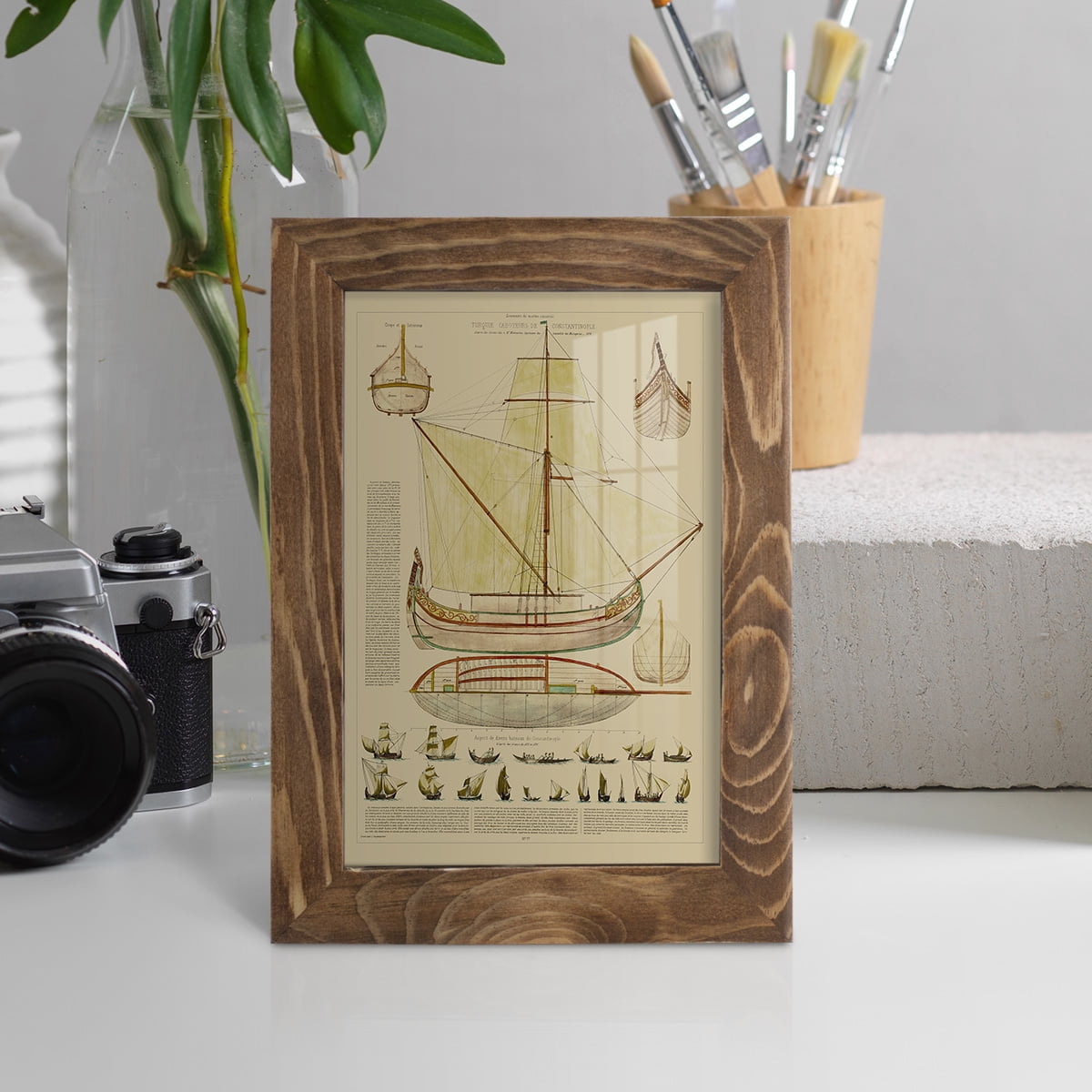Antique Ship Plan I -Framed Print w/glass-Walnut