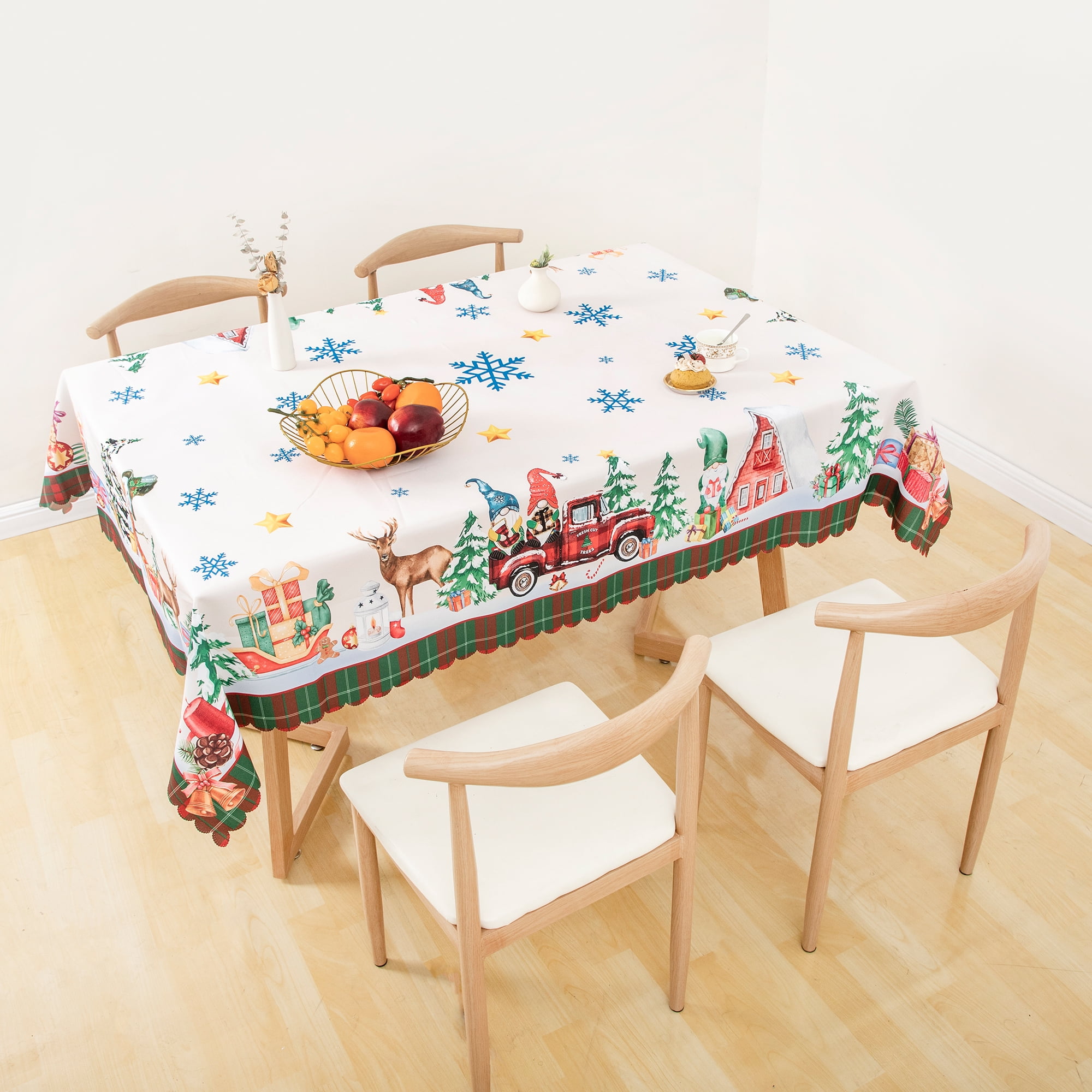 RAY STAR Large Christmas Table Cloth for Rectangle Table 60x120 Polyester Machine Washable Table Cloths, Thick Can not See Through Heavy Duty Tablecloth