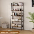 thumbnail image 2 of 5-Tier Bookshelf, 67 Inch Open Shelf Bookcase, Rustic Brown Wood Storage Rack with Metal Frame & Adjustable Feet, Storage Organizer for CDs/Books/Movies, Book Shelf for Office Living Room Bedroom, 2 of 4