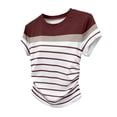 thumbnail image 2 of Uootdi Womens Color Block Striped Tops Round Neck Short Sleeve Ruched Side Design Everyday Chic Style Lightweight Comfortable Tees Gift, 2 of 5