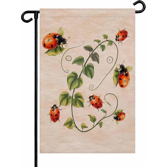 Eucalyptus Ladybugs Garden Flag 12 x 18 Inch Double Sided Spring Botanical Leaves Welcome Yard Banner for House Patio Lawn Outdoor Decor