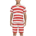 thumbnail image 5 of joogoo Men's Pajama Set Red and White Stripes V-Neck Pj Shorts Set 2 Piece Loungewear Sleepwear M, 5 of 7