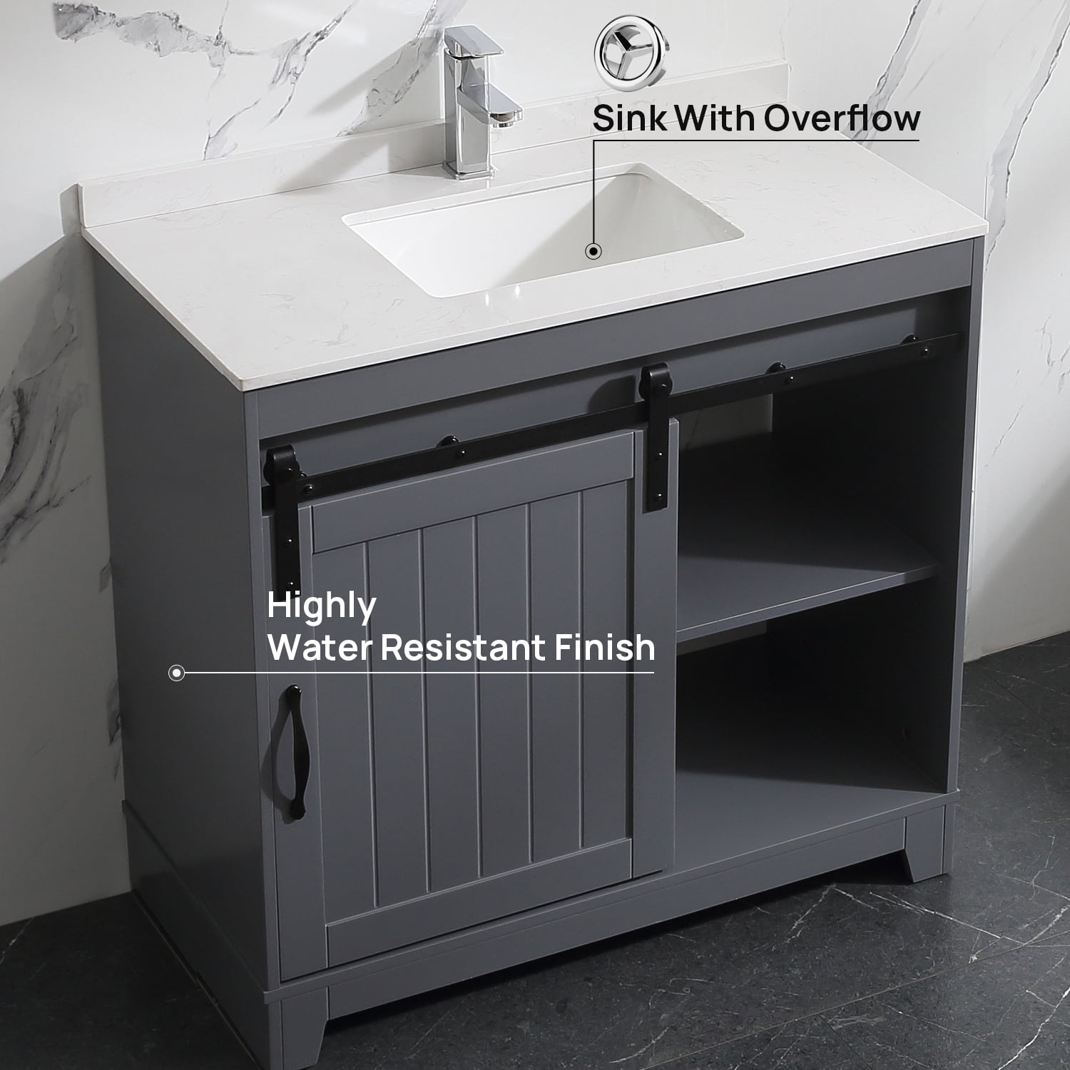 Wonline 36inch Grey Bathroom vanity with Sink Set Bath Vanity with Mirror and Faucet for Modern Style (backsplash include)