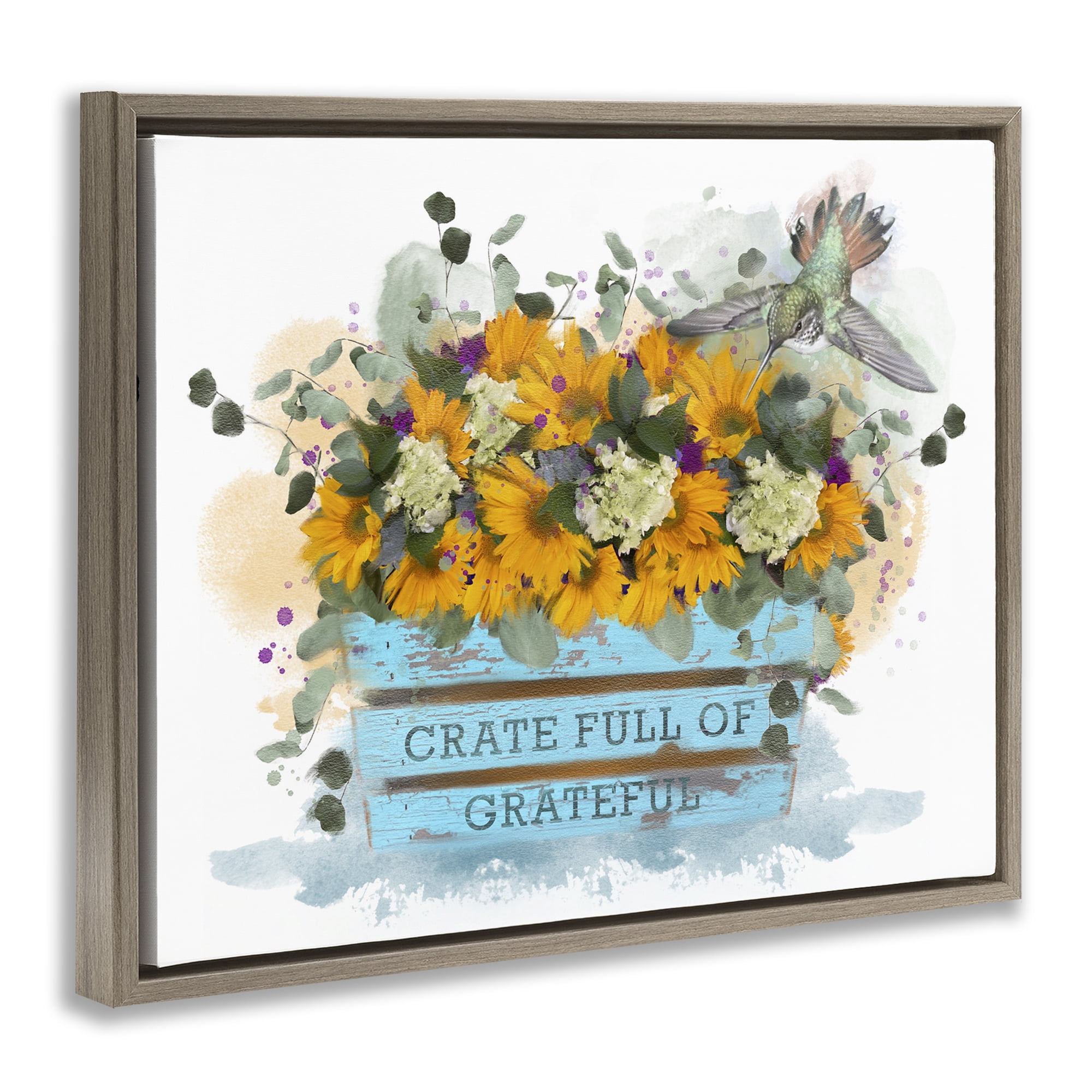 Stupell Industries Crate Full Of Grateful Botanical & Floral Painting Brown Floater Framed Canvas Art Print Wall Art, 21 x 17