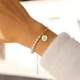 thumbnail image 5 of IEFSHINY Initial Pearl Bracelets for Women, Dainty Personalized Gold A-Z Initial Charm Paper Clip Chain Pearl Bracelets Gifts, 5 of 6