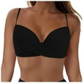 thumbnail image 1 of Huesdet Bikini Tops for Women Triangle Bikini Top Ribbed Push up Padded Halter String Bathing Suits Top(Black,L), 1 of 9