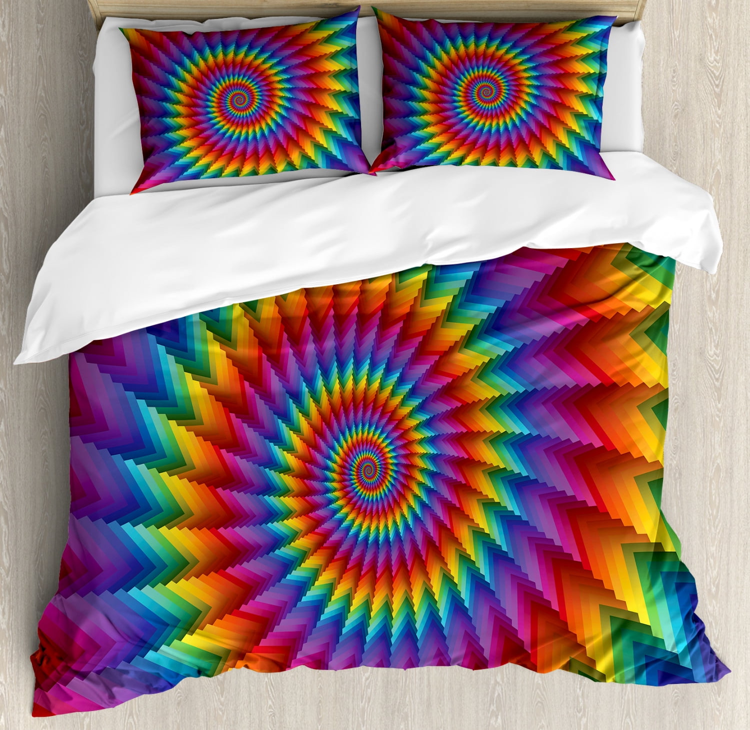 Trippy Duvet Cover Set Psychedelic Rainbow Spiral In Vibrant Colors Circular Rainbow Of Optical Illusion Decorative Bedding Set With Pillow Shams Multicolor By Ambesonne Walmart Com Walmart Com