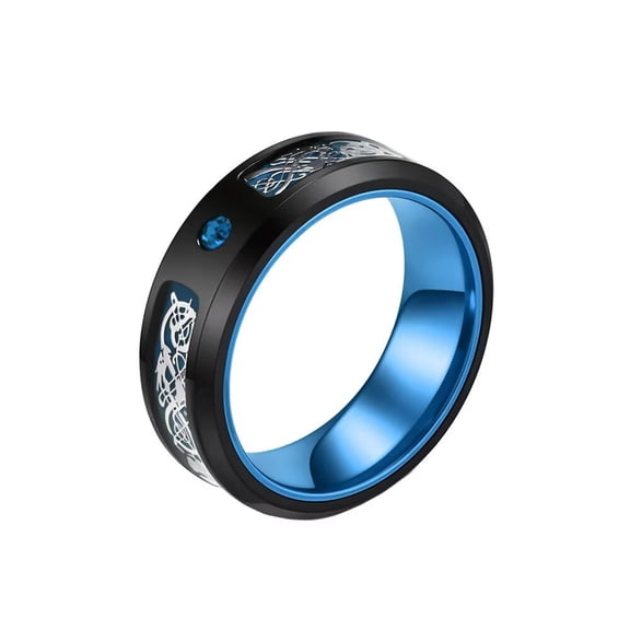 HIJONES Women Men's Rotatable Inlaid Dragon Stainless Steel Ring Vintage Personalized Hip Hop Ring Band Jewelry Blue Size 9
