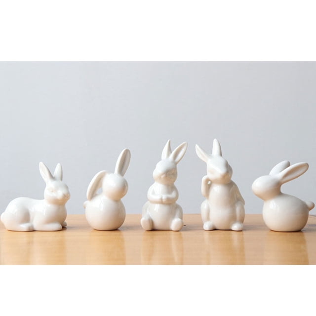 Dalazy Mini Ceramic Rabbit Figurines White Miniature Bedroom Sculpture Modern Style Statue for Furnishings Decoration Type G