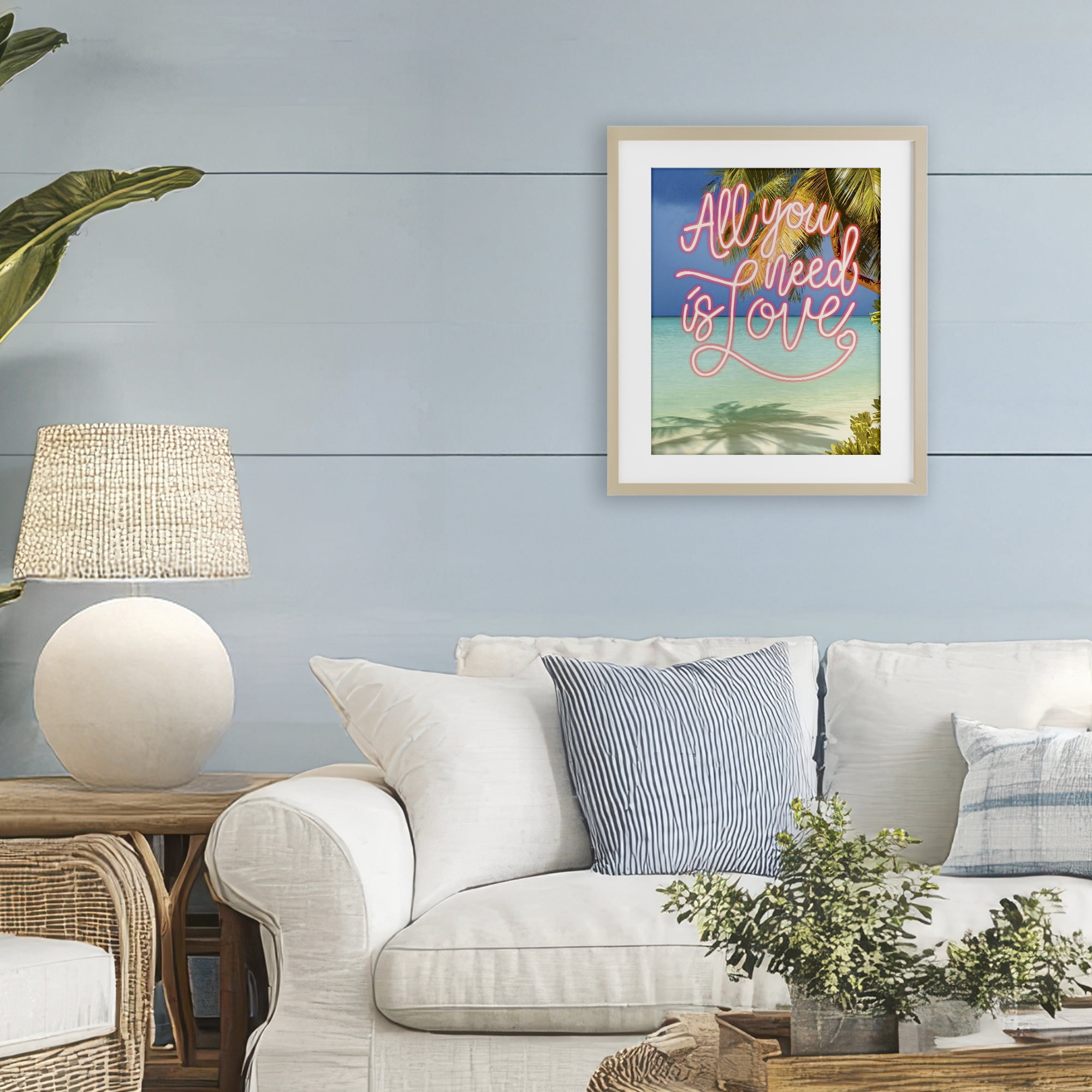 Stupell Industries Tropical All You Need Is Love Birch Framed Print Under Glass, design by Amber Sterling