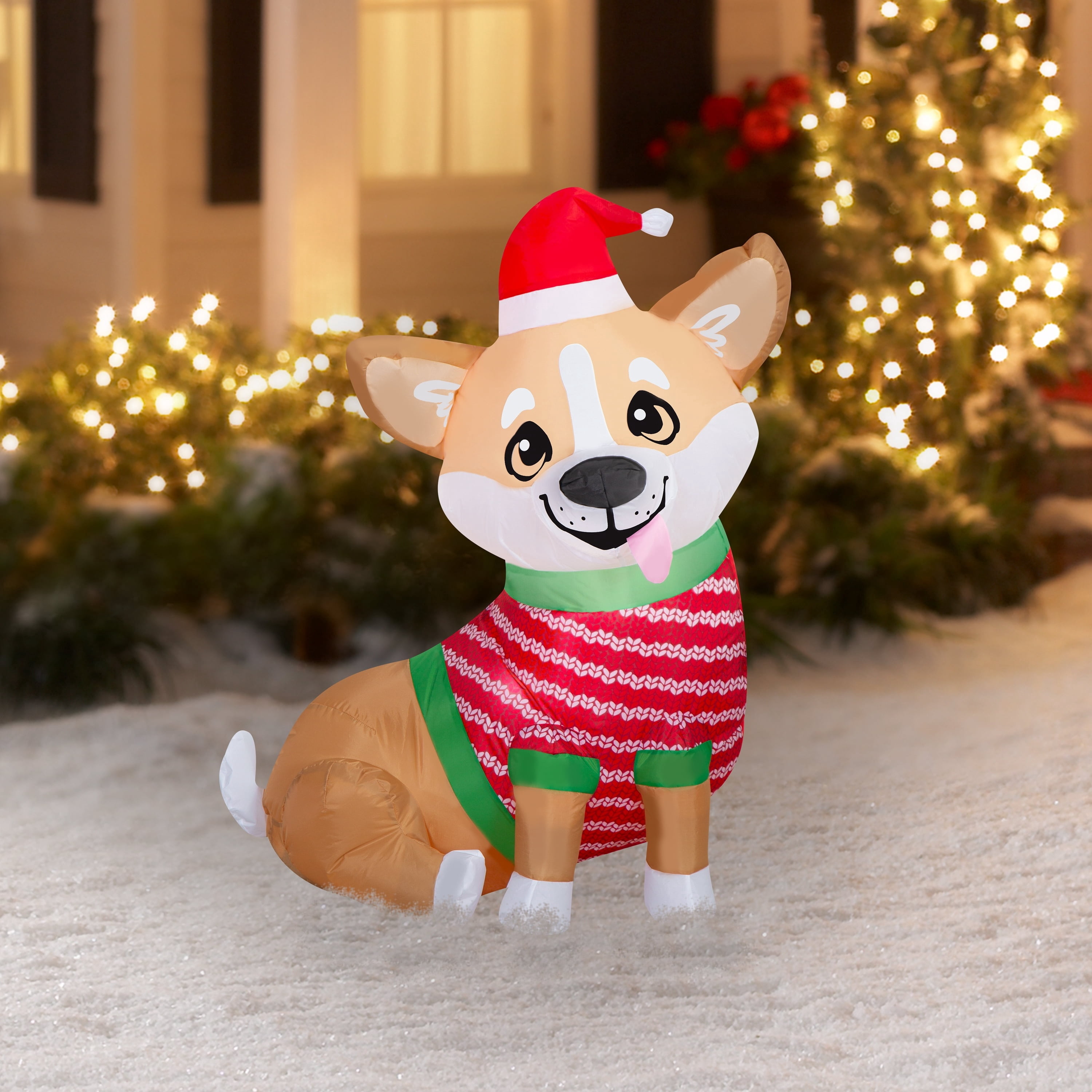 Multicolor Corgi in Sweater Christmas Airblown Yard Inflatable, 3.5', by Holiday Time