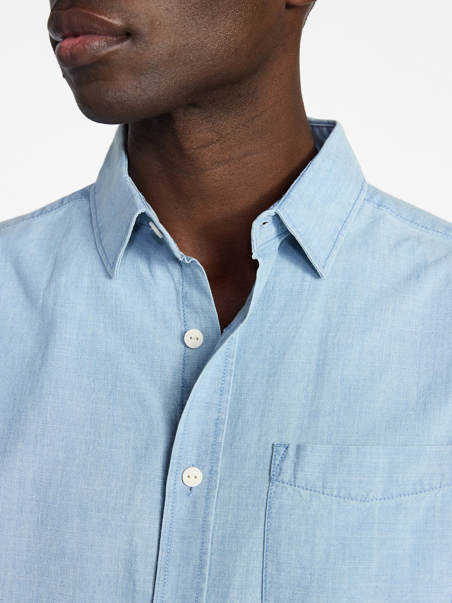 George Men's and Big Men's Modern Fit Poplin Button Up Shirt with Short Sleeves, Sizes XS-3XL