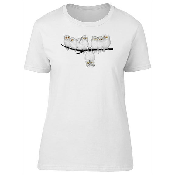 Cute Fluffy Owls On A Branch T-Shirt Women -Image by Shutterstock, Female XX-Large