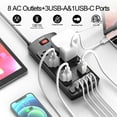 thumbnail image 2 of Surge Protector Power Strip , ONDOG 6ft Extension Cord with 8 Outlets and 3USB Ports & 1USB C Port, 2700 Joules, ETL Listed, Black, 2 of 6