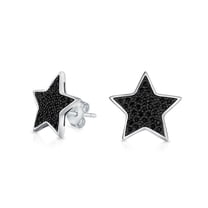 Bling Jewelry Womens Patriotic Rock Star Sparkling Black CZ Stud Earrings Sterling Silver