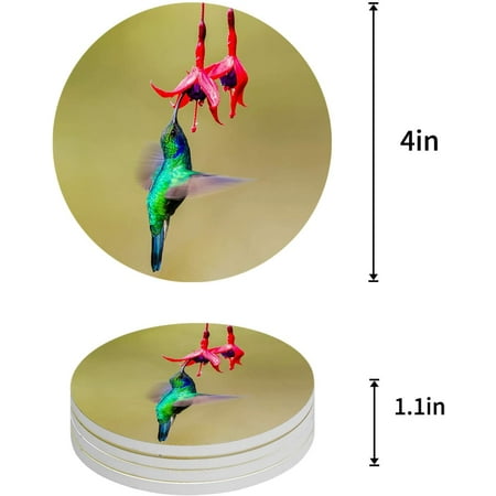 

ZHANZZK Red Flowers Hummingbird Watercolor Oil Painting Style Set of 8 Round Coaster for Drinks Absorbent Ceramic Stone Coasters Cup Mat with Cork Base for Home Kitchen Room Coffee Table Bar Decor