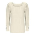 thumbnail image 5 of Women's Square Neck Tuinc Shirts Puff Sleeve Pullover Textured Knit Sweaters Casual Loose Tops for Fall Winter 2025, 5 of 5