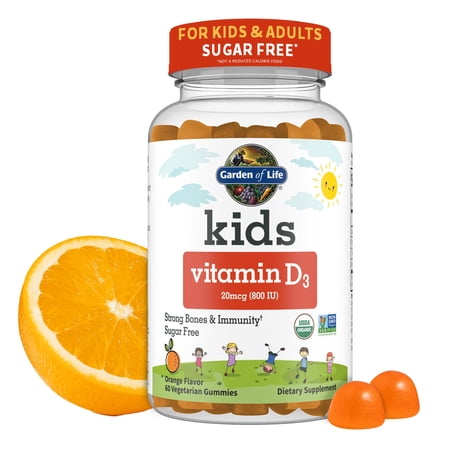 Garden of Life Kids Organic Vitamin D3 Gummies with 800 IU (100% Daily Value) for Strong Bones  Teeth  Brain & Immunity – Non-GMO  No Gluten  Vegetarian  Sugar Free  Orange Flavor  60 Servings