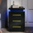 thumbnail image 5 of BELLEZE End Tables Set of 2, Nightstands Beside Tables with RF Remote-Controlled LED Lights, Three Drawers, and Gold Metal Handles for Bedroom or Living Room - Zoey (Black), 5 of 7