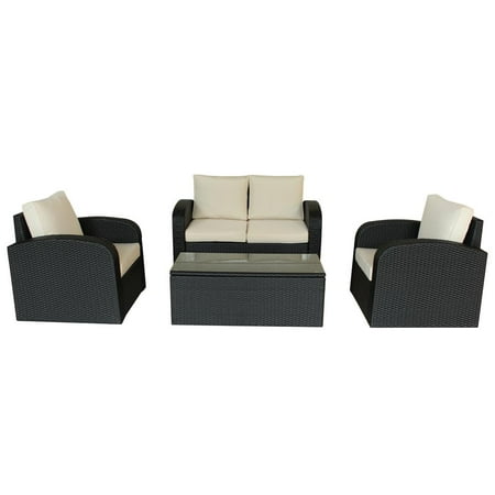 Luxury Patio Furniture Dallas 4 Piece Espresso Outdoor Lounge Set with Cushions,Polyurethane Rattan Garden Furniture Set in Brown ()