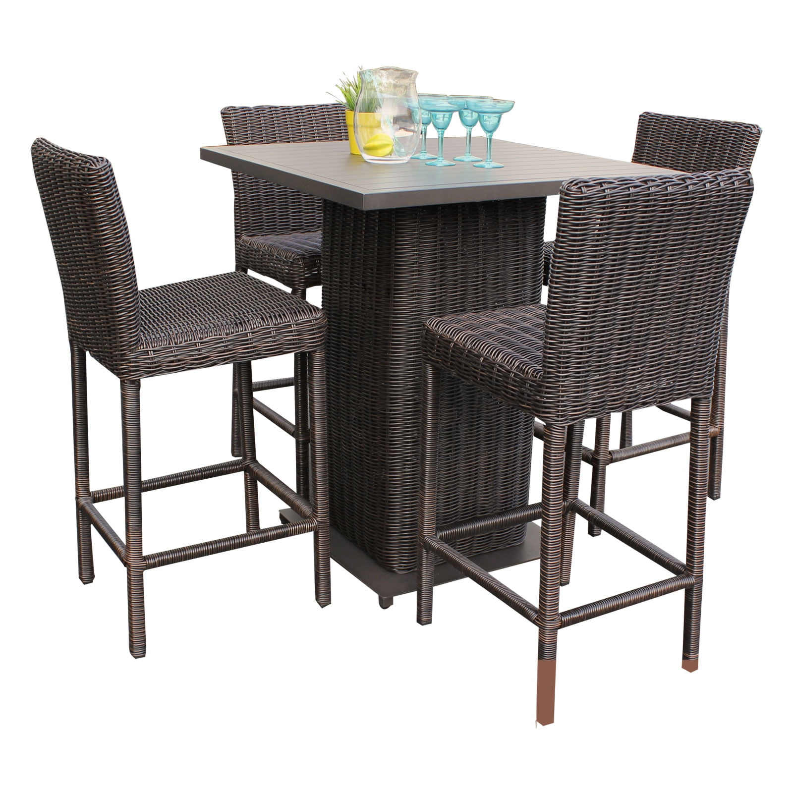 Rustico Pub Table Set With Barstools 5 Piece Outdoor Wicker Patio