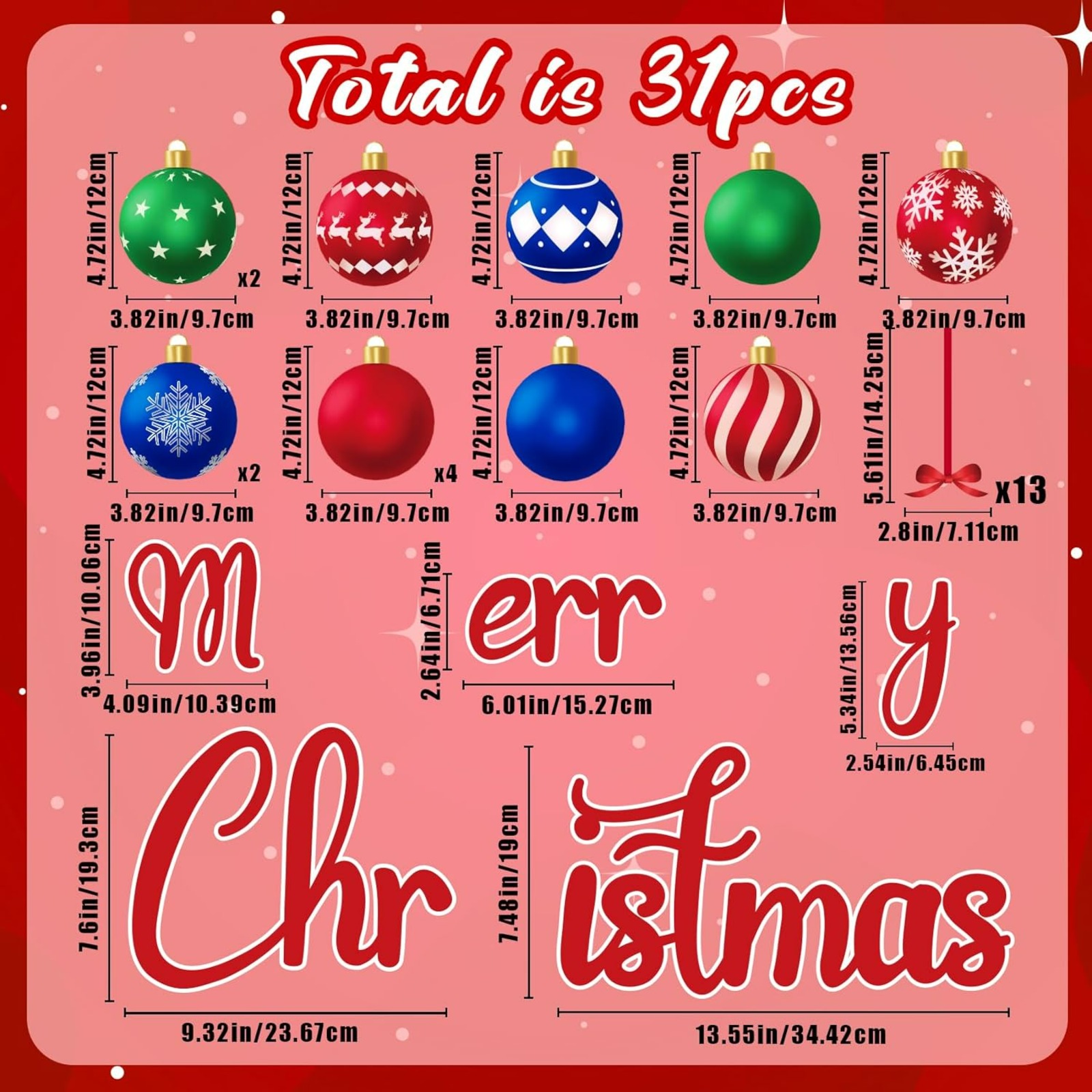 Christmas Garage Door Decorations Magnets - 32PCS Merry Xmas Ball Holiday Decor for Refrigerator and Kitchen