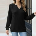thumbnail image 4 of Htigea Women's Long Sleeve V-Neck Sweatshirts Casual Dressy Pullover Loose Tunic Tops Lightweight Sweat Shirts Black S, 4 of 9