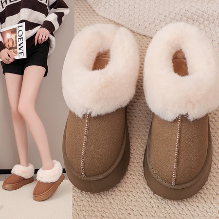 

Furry mouth snow boots for women autumn and winter New thick bottom short tube thickened slip-on lazy cotton shoes