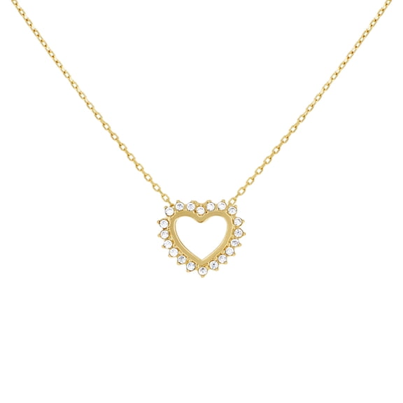 10k Yellow Gold Womens Cubic Zirconia Heart Love Charm Necklace 18 Inch 11.5x13mm Wide Pendant Necklace for Women