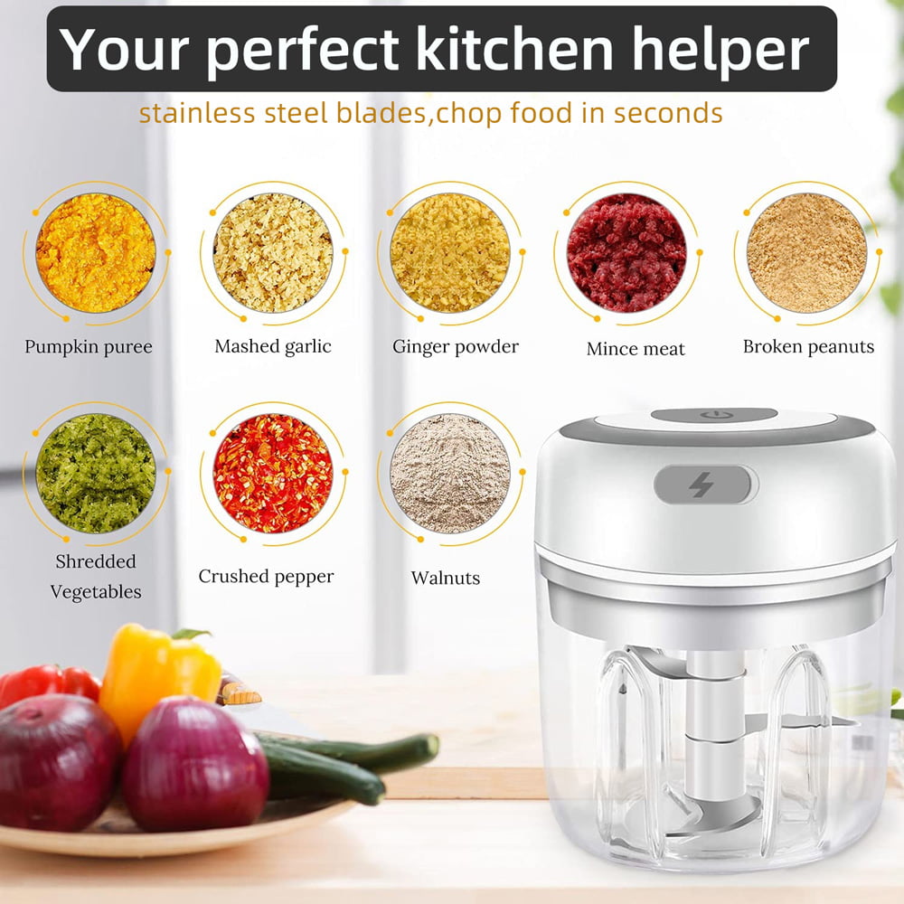 Electric Mini Garlic Chopper 2Cups–Rechargeble Wireless Food Processor for  Garlic Pepper Chili Vegetable Nuts Meat(250ml+100ml)