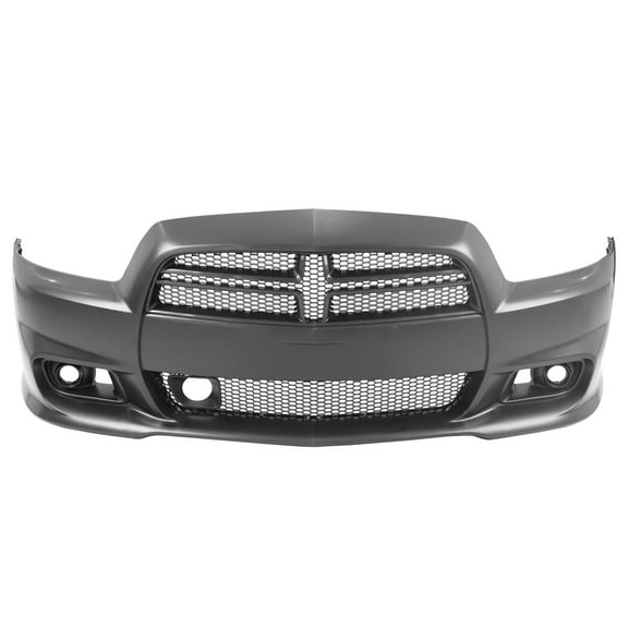 Ikon Motorsports Front Bumper Cover Compatible With 2011-2014 Dodge Charger, PP SRT8 Style Front Bumper Conversion Kit   Foglight Covers   Upper & Lower Grilles With ACC Adaptive Cruise Control