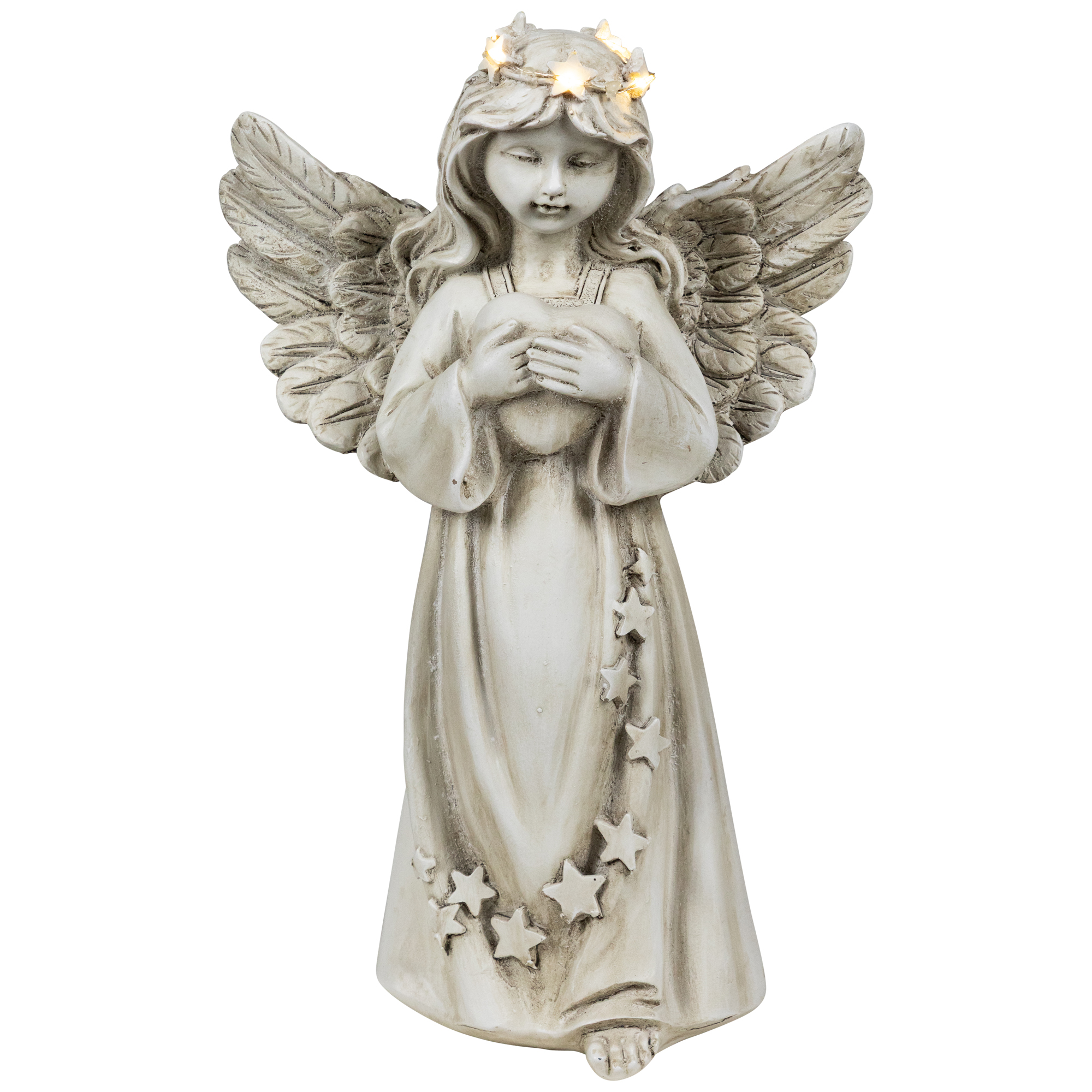 LED Lighted Angel Holding Heart Statue - 11.75"