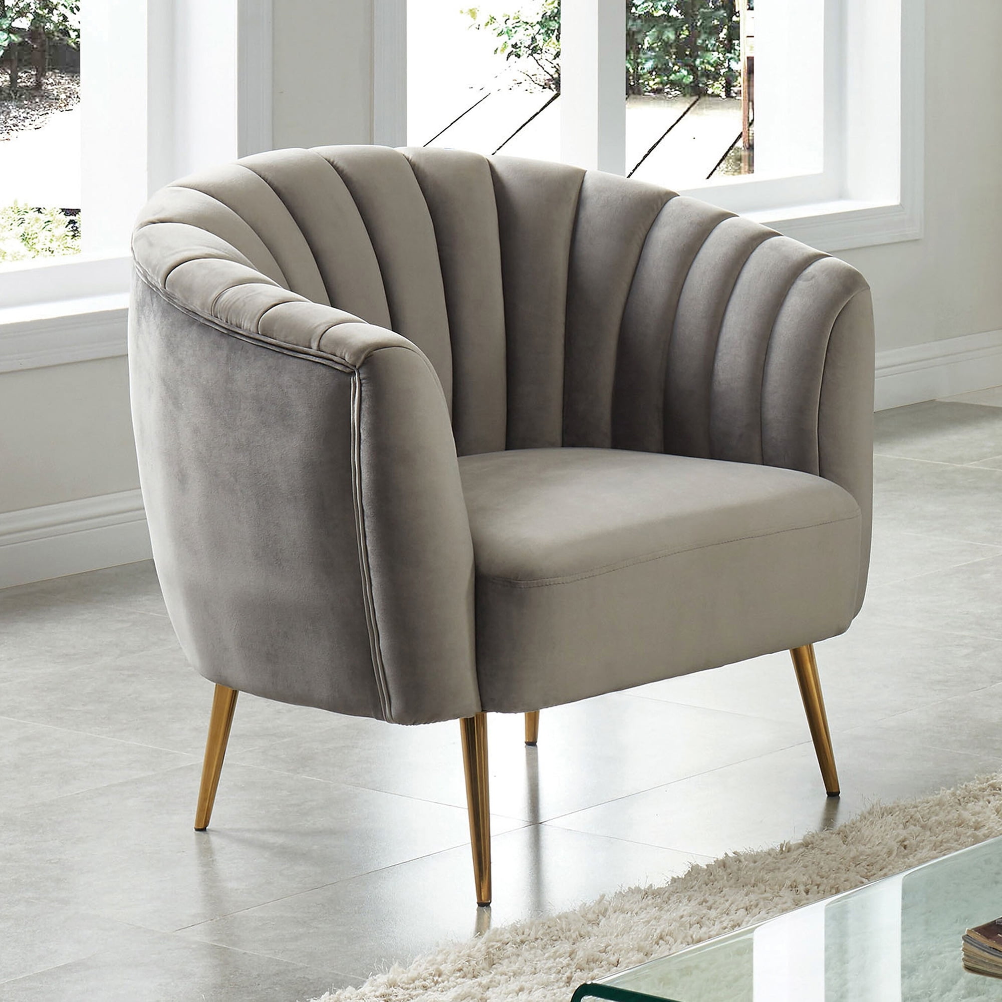 Darque Contemporary Flannelette Shell-Tufted Upholstered Chair, Gray