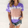 thumbnail image 3 of Jophufed Womens Summer Tops 2022 Plus Size Color Block Short Sleeve Shirts Round Neck Tie Dye T-Shirt Oversized Casual Blouses Beach Party, 3 of 4