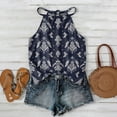 thumbnail image 2 of Boho Halter Top for Womens - Tie Neck Sleeveless Graphic Camisole, Flowy Asymmetric Hem Tank for Women's Summer Beach & Festival Outfits Dark Blue XXL, 2 of 8