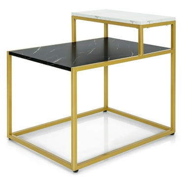 Topcobe 2 Tier End Side Table with Metal Frame and Storage Shelf for Living Room, Modern Coffee Table, Stylish Design, White