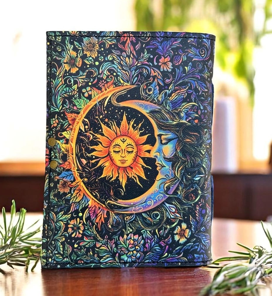 Sun & Moon Vintage Leather Journal for Men & Women 200 Pages of Antique Handmade Deckle Edge Vintage Paper, Leather Sketchbook, Drawing Journal, Printed Sun and Moon Journal , Great Gift (7 x 5 Inch)