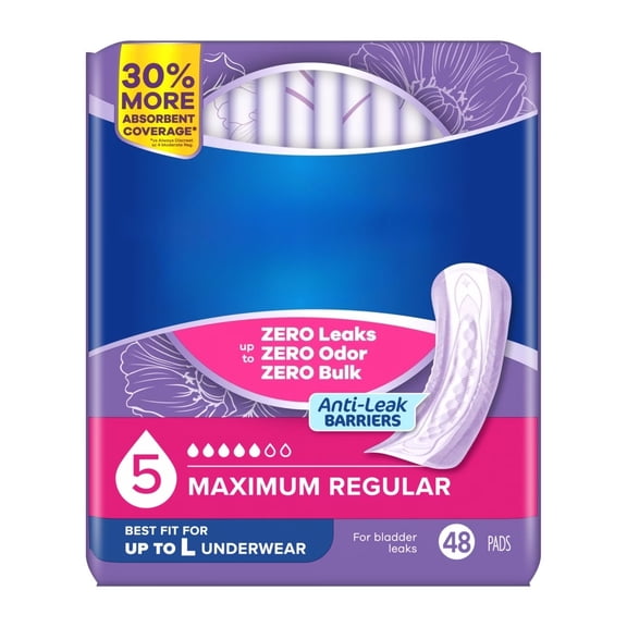 Heavy Absorbency Incontinence Pads - Regular Length - 48ct