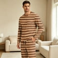 thumbnail image 4 of Mens Striped Pajama Set Long Sleeve Crew Neck Top With Chest Pocket Drawstring Elastic Waist Button Fly Long Pants Casual Home Loungewear, 4 of 8
