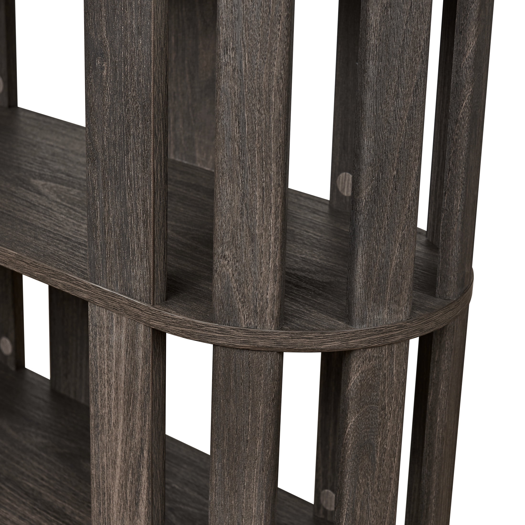 GDF Studio Lexair 5-Tier Wooden Oval Open Bookshelf with Curved Grid Frame, Storage Display Bookcase Rack, Dark Brown