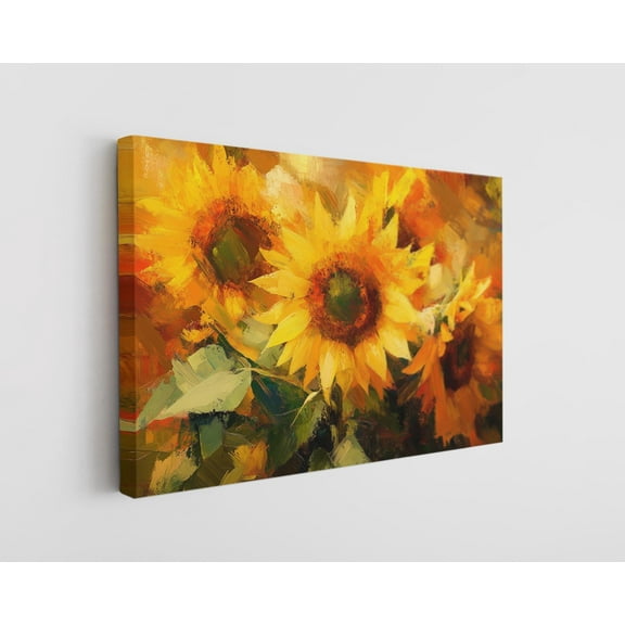 Sunflower Canvas Print - Vibrant Floral Wall Art - Rustic Oil Painting Decor - Handcrafted Country Home Decor - Gift for Nature Lovers