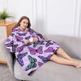 thumbnail image 5 of Oversized Wearable Blanket Hoodie,Purple Butterfly Pattern Sherpa Blanket Hoodie with Super Pockets,Super Warm Fuzzy Pullover for Women & Men, 5 of 6